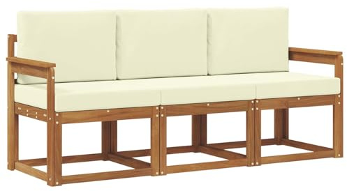 vidaXL Outdoor-Sofagarnitur mit Kissen 3 pcs Natur und Creme, Garten, Moderne, langlebige Gartenbank, Flexibles Möbel für Terrasse, Lounge für gemütliche Stunden