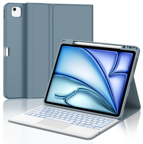 Occtingkind Für iPad Air 13 (M4/M3) Hülle mit Touchpad & Beleuchtung QWERTZ | Mit 7-Farben Beleuchtung & Touchpad - Premium für maximale Produktivität, Für iPad Air 13 Hülle mit Tastatur Nebelblau