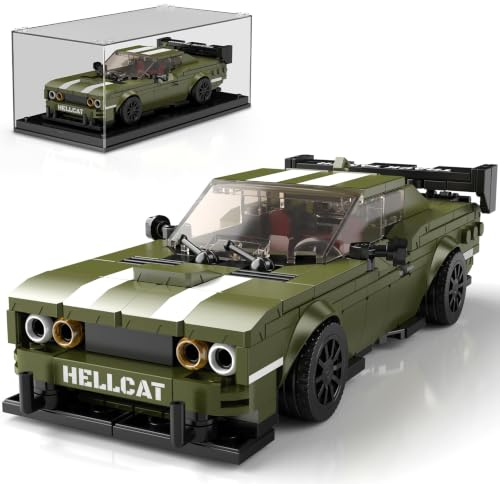Mould King Speed Champion Challenger Hellcat Rennwagen Auto Bausteine | Supersportwagen Klemmbausteine Auto Mit Acryl Vitrine, Modellautos zum Sammeln für Jugendliche und Erwachsene