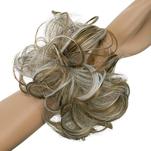 CAISHA Haarteil Haargummi Hochsteckfrisuren Brautfrisuren Voluminös Gelockt Unordentlich Dutt Kunstfaser DM15cm Hellbraun Grau mix G42A