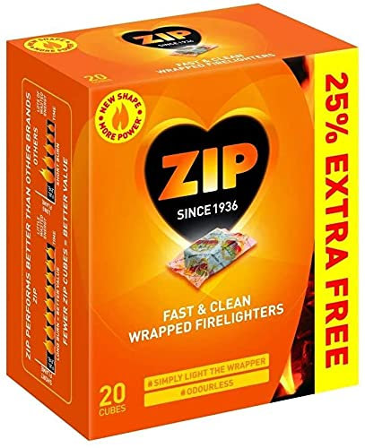 5 X ZIP Odourless Fast & Clean Wrapped Firelighters 16 per Pack