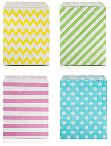 Czemo 100 Stück Papiertüten Candy Bar Tüten/Geschenktüten/Süssigkeiten Beutel/Bonbon Taschen 4 Verschiedene Designs 18 x 13CM Bunt Candy Bar Zubehör
