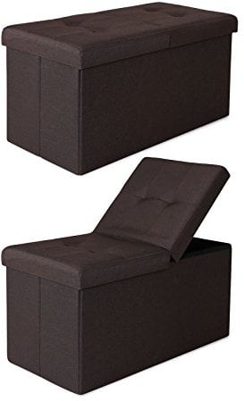 dibea Sitzbank mit Klappdeckel 76x38x38 cm, Leinen braun