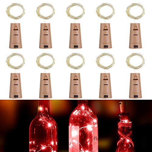 Flaschenlicht lichterkette,RcStarry Weinflaschen LED lichterkett, 10er stück Mini-Lichterkette 2M 20 Leds Silberdraht Licht Sternenlicht für Flasche DIY, Weihnachten, Hochzeit, Halloween (rot)