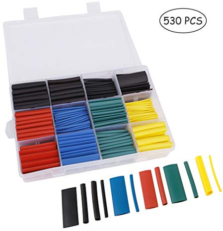 Schrumpfschlauch Set Schrumpfschläuche Sortiment Verhältnis 2:1 mit 8 Verschiedene Größen Heat Shrink Tube in Kunststoff-Box 530-tlg 5 Farben