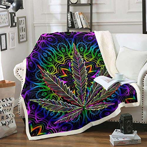 Marihuana Leaf Kuscheldecke für Männer Cannabis Blatt Wohndecke Marihuana Weed Leaf Druck Flanell Fleecedecke 150x200cm Decke Psychedelic Colourful Leaf Couchdecke