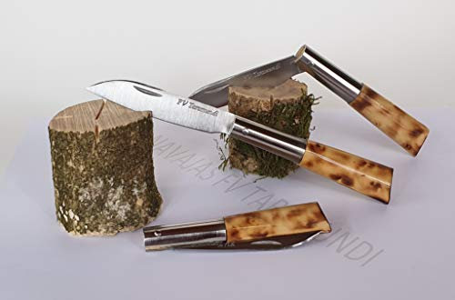 Navaja Artesanal TARAMUNDI Punta Recta y boj Quemado Caza, Pesca, Camping, Outdoor, Supervivencia y Bushcraft + Portabotellas de Regalo