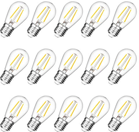 VISTERLITE Shatterproof S14 Replacement LED Light Bulbs, 2W, Equivalent to 11-25 Watt, Warm White 2200K, Outdoor String Lights Vintage Edison Bulb, E26 Medium Base, 15-Pack