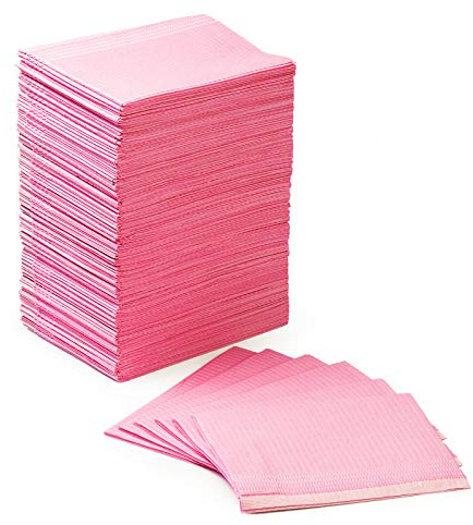 JMU 125 Pack Dental Bibs, Pink Dental Bibs Disposable 3-Ply, 13 x 18 Patient Bibs Medical Tray Covers