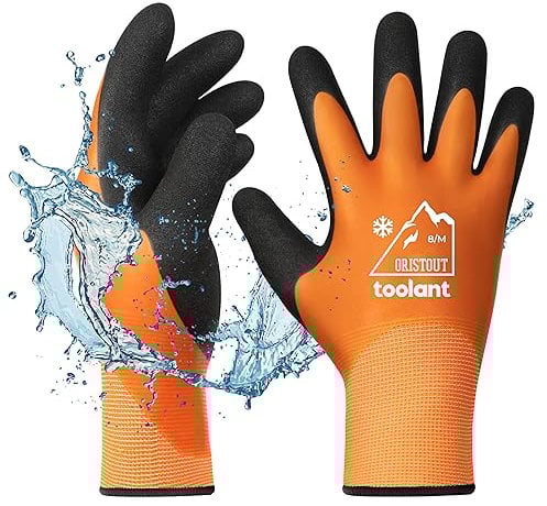 Waterproof Winter Gloves, Thermal Work Gloves for Cold Weather, Touchscreen, Super Grip, for Gardening, Fishing, Car Washing, Working in Freezer, Orange, Medium