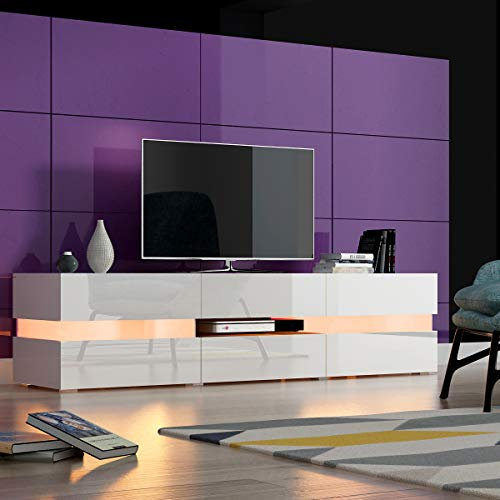 Panana 177CM Sideboard TV Unit Cabinet Stand TV Stand Television Stands TV Console Unit with Open Cubby and 2 Doors 2Drawers Big Storage Cabinets With 16 Color RGB LED Lights (White)