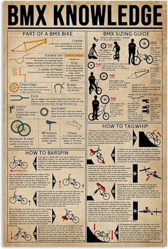 JIUFOTK BMX Wissen-Poster Radfahrer Wanddeko Metallschilder beliebter Wissenschaftsführer Heimdekoration Raumdekoration Vintage Druck Plakette 20,3 x 30,5 cm