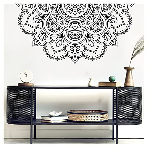 Grandora Wandtattoo Wandsticker Wohnzimmer Mandala I schwarz (BxH) 50 x 25 cm I Boho Style Wandaufkleber Schlafzimmer Sticker Flur Yoga Ornament Aufkleber W5591