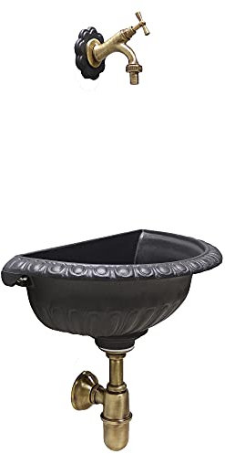 FONDERIA BONGIOVANNI Fontaine murale modèle Liberty pour maison, jardin, avec robinet et siphon en laiton, finition au choix (brunie)