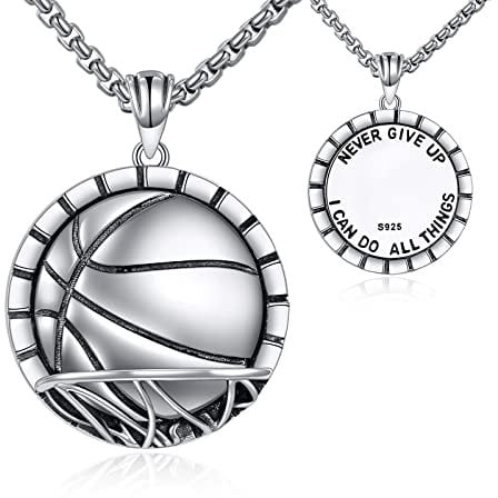 YFN Basketball Halskette Sterling Silber Korbball Anhänger Schmuck Basketball Geschenke für Damen Herren Jungen Basketballspieler