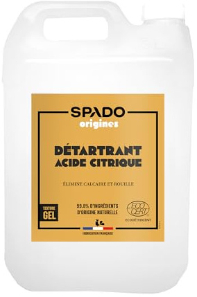 SPADO ORIGINES - Acide citrique - Elimine le calcaire et rouille - Gel prêt à l'emploi - Force du citron - Compatible contact alimentaire - 100% naturel - 5L - Fabrication Française
