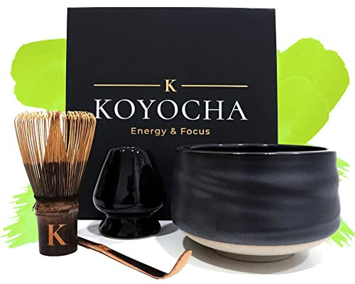 Koyocha Juego de matcha japonés, cuenco matcha de cerámica premium matcha, escoba matcha, cuchara matcha, soporte para escobas