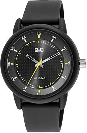 Q&Q WATCHES Herren Analog Quarz Uhr mit Silikonarmband V29A-003VY, Schwarz, Chronograph, Digital