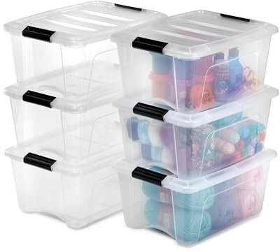 Iris Ohyama Aufbewahrungsboxen mit Deckel, 15L, 6er-Set, Transparent, Sicherer Verschluss, Stapelbar, Griffe, Schlafzimmer, Schrank, Büro, Organisation, BPA-freies Plastik, Ordnungsboxen, DDNTB-15