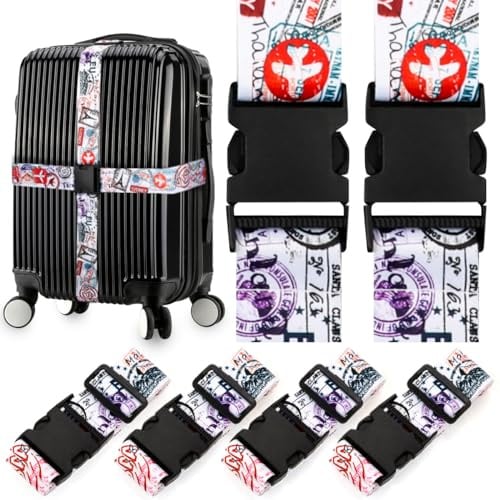 Adjustable Travel Luggage Strap Suitcase Belt Travel Bag Accessories 1.96 in W x 6.23 ft L (4 Pack-Journey)