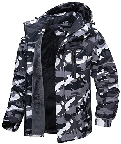 MAGOCMSEN Mens Fleece Jackets Winter Thermal Skiing Mountain Windbreaker Water Resistant Coats with Hood
