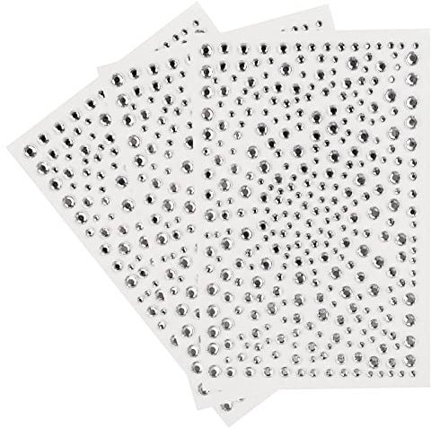 Rhinestone Stickers - 975PCS Self-Adhesive Gems, Acrylic Crystal Stick-On Decorations for Nails, Face Makeup, Phone, DIY Craft - 3 Sheets Clear Bling Gems