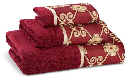 Zahari Home Elegant Rose 3 Piece Cotton Bath Towel Set, Bath, Hand, Wash Towels, Floral Modern Bathroom