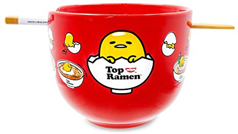 Sanrio Gudetama x Nissin Top Ramen Service de table japonais en céramique | Comprend un bol à nouilles ramen de 590 ml et des baguettes en bois