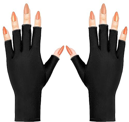 COOSLIM Anti UV Gloves for Gel Nail Lamp, UPF50+ Protection Gloves for Manicures, UV Sun Protection Gloves for Women-Black
