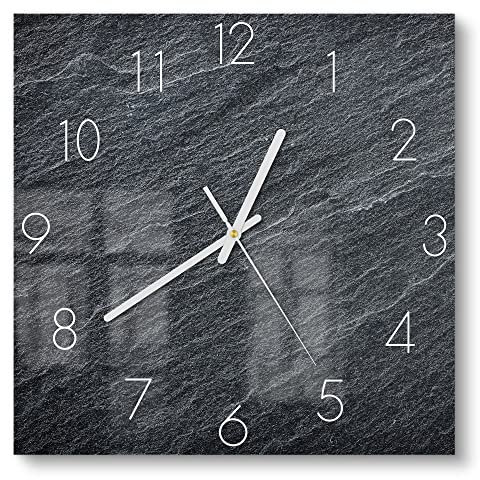 DEQORI Glasuhr | 30x30 cm | Motiv Klassischer Schieferstein | ausgefallene leise Design Uhr aus Glas | Wanduhr für Wohnzimmer & Küche | moderne Hingucker Uhr für die Wand