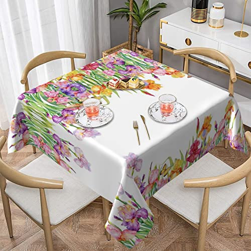 ASEELO 152 x 152 cm Tischdecke Iris Blume Schmetterling Druck Dekorative Tischdecke Abwischbare Tischdecke für Esstisch und Indoor Outdoor