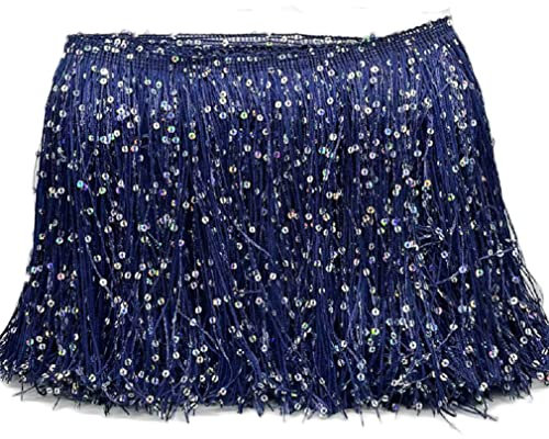 Yalulu Fransenborte mit Pailletten, 2 m, Polyester-Pailletten, glitzerndes Nähen, Fransenborte für Latein-Tanzkleid, DIY, Kleidung, Verzierung (Marineblau)