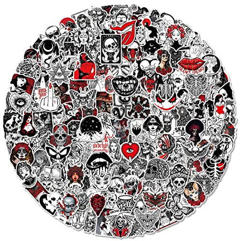 200 Stück Gotisch Aufkleber, Schwarz und Rot Thriller Schädel Vintage Stickers, Vinyl Wasserdichte Graffiti Aufkleber für Laptop Gepäck Skateboard Dekorative