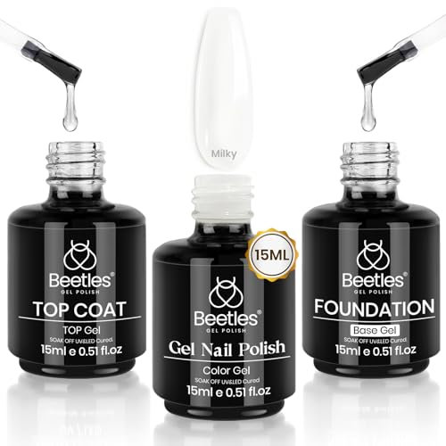 Beetles 3 Pcs 15ml Milky White Gel Polish Set - No Wipe Top Coat & Base Coat - Cruelty-Free - LED Nail Lamp Required