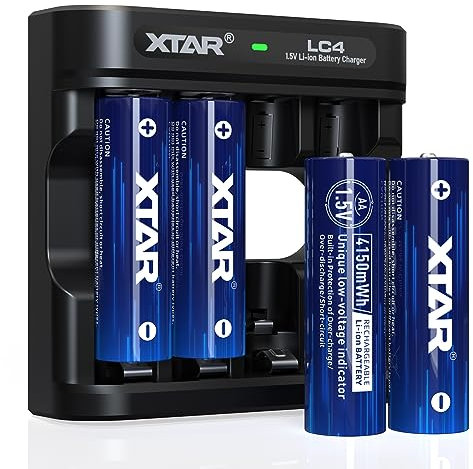 XTAR 4150mWh 1,5V AA wiederaufladbare AA Batterien (4Pack-4150mWh AA + LC4 Ladegerät)
