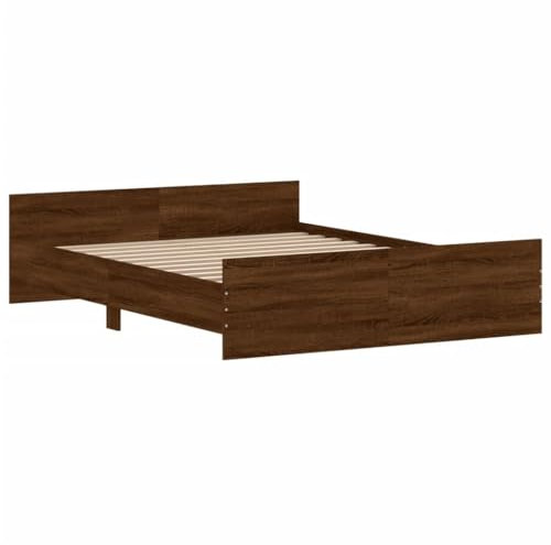 vidaXL Bettgestell, Bettrahmen mit Lattenrost, Bett Gästebett mit Kopfteil Fußteil, Metallbett Doppelbett Schlafzimmerbett, Braun Eiche 140x200cm