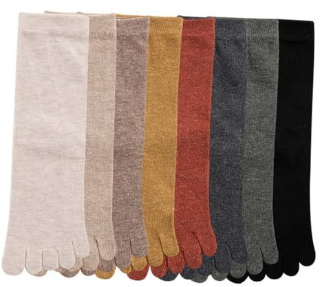 AOOPOO Chaussette à Doigts Femme Chaussettes Orteils Séparés de Sport en Coton, Femme Chaussette Mi-mollet Running avec Doigt de Pied, Doux et Respirant, 8 Paire, EU 35-40