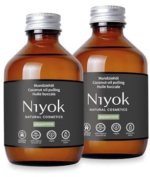 Niyok® Mundziehöl aus Bio Kokosöl Pfefferminze (2x200ml) • Mundspülung mit ätherischen Ölen • Bio Kokos Ölziehkur gegen Karies, Zahnstein & Mundgeruch • Veganes Zahnöl für Ölziehen