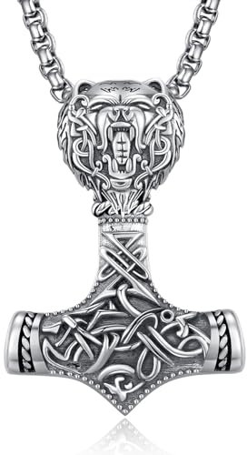 ADMETUS Thor Hammer Necklace Sterling Silver Mjolnir Necklace Viking Bear Necklace Mjolnir Pendant Thors Hammer Jewellery Gifts for Men