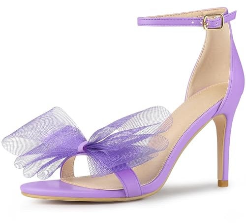 Perphy Offene Zehenpartie, High Heels, Knöchelriemen, Fliege, Stiletto-Absatz, Sandalen für Damen, Violett, 38 EU