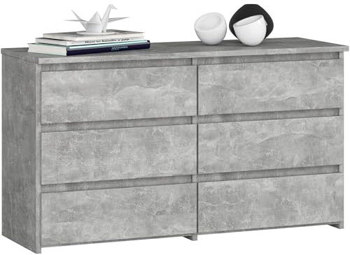AKORD Commode CL-100 avec 6 Tiroirs | pour Salon, Chambre à Coucher, Armoire de Salon | Moderne | Panneau en stratifié de 16 mm | Meuble de Rangement | 35x100x57 cm | Béton + Façade Béton