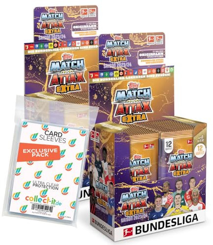 Bundle mit Topps Match Attax EXTRA Bundesliga 2023/24-2 Display (48 Booster) + Exklusive Collect-it Hüllen