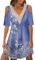 ABYOVRT Abito Estivo Donna Vestito Corto Donna Manica Corta Abito Stampa Casual Abito con Pizzo V-Scollo,Viola,M