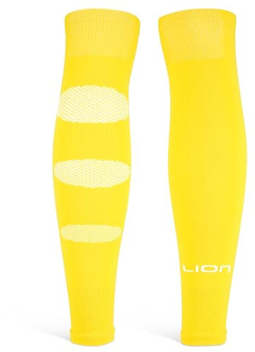 Performance Football Sock Sleeves - Premium LION BREATHE Technology - Breathable Mesh To Reduce Pressure On Calf Muscles (UK, Alpha, L, Yellow)