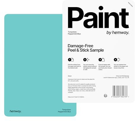 Hemway - Peel & Stick Sample for Our Chalk Based Furniture Matt Paint - Peppermint Blue | A5 Damage-Free, Accurate Colour Swatch | Test Our Chalky Matt Shabby Chic Finishes for Interior Decor
