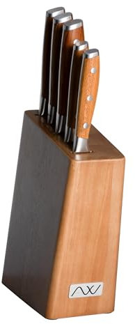 Rockingham Forge Ashwood Series 6 Piece Wooden Kitchen Knife Block Set – Professional Ultra Sharp German Stainless Steel Chef Blades - Durable Full Tang Natural Wood Handle
