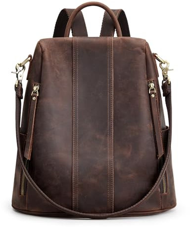 S-ZONE Leder-Rucksack für Damen Diebstahlsicher Weicher Rucksack Damen-Schultertasche Mittelgroß