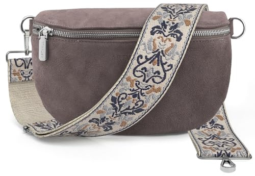 ARTVALL - Umhängetasche Wildleder Tasche Handtasche Velours Bauchtasche Klein mit Schultergurt Design Taschenband abnehmbar verstellbares Riemen Crossbody Bag Echt Ledertasche Damen mit Reißverschluss