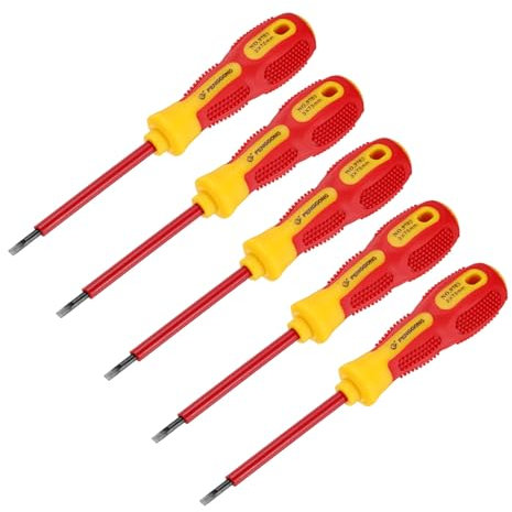 QUARKZMAN 5pcs 1000v Destornillador Eléctrico Aislado Magnético Ranurado 3mm x 75mm CR-V Electricistas Destornilladores de Cabeza Plana