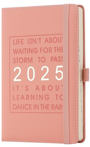 Mljtoyo Agenda giornaliera 2025, da gennaio a dicembre 2025, settimanale e mensile, con portapenne, chiusura elastica (rosa, A4)